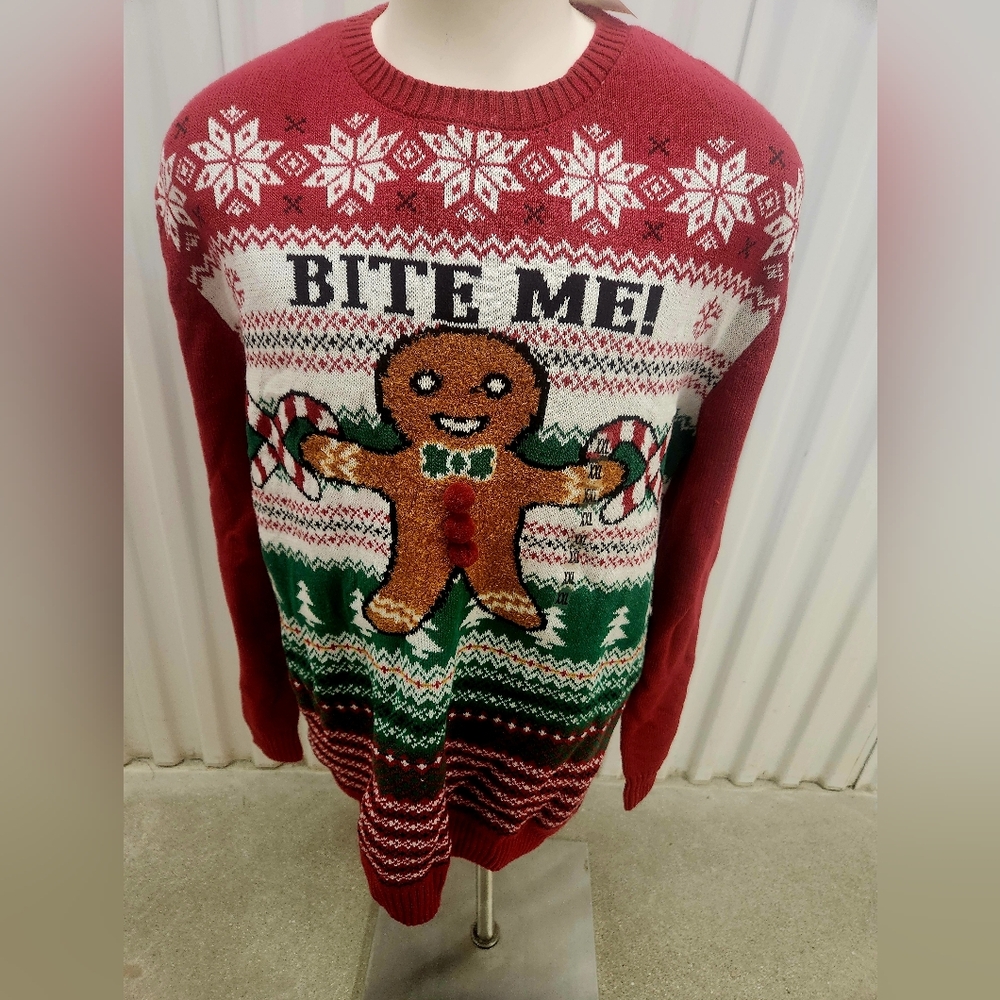 NWT Mens Festive Red Gingerbread Men Sweater Size 2XL